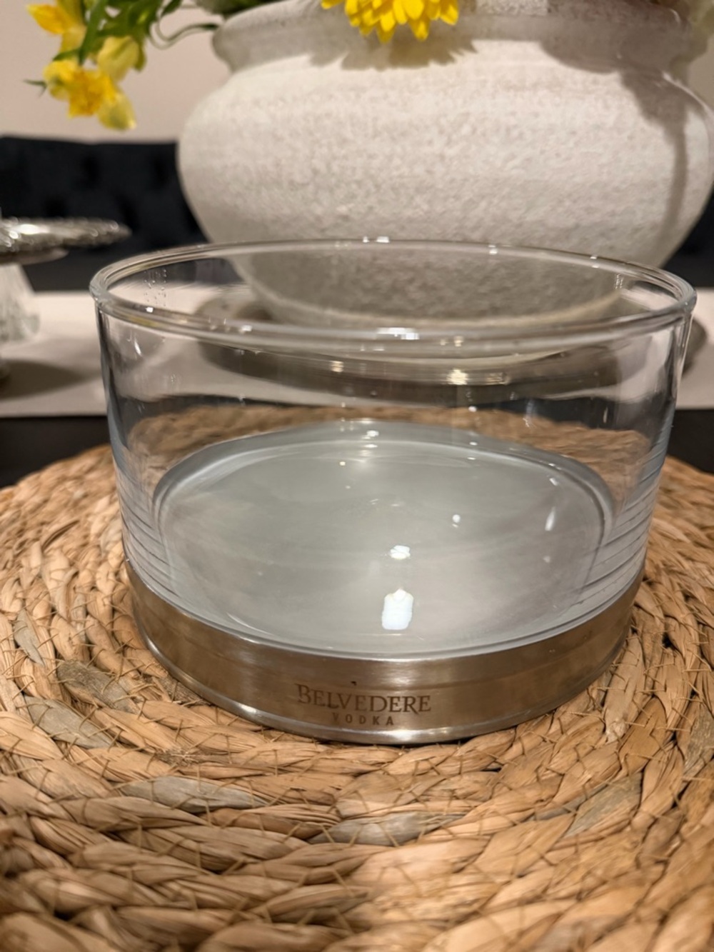Branded Clear Glass Bowl with Silver-Tone Base - Clear